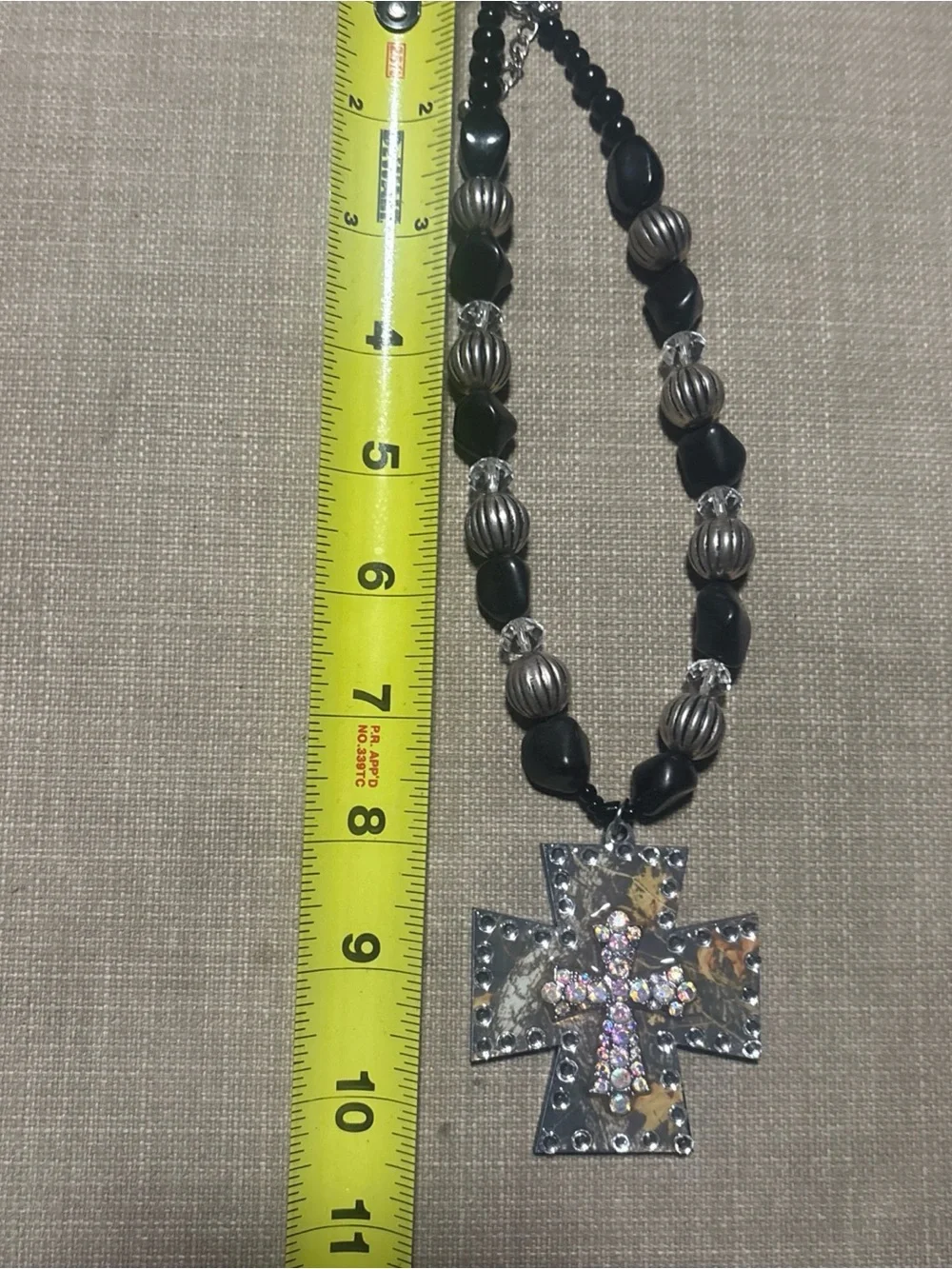 Black Beaded Cross Pendant Necklace - Brand Unspecified
